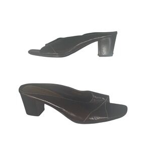 Liz Claiborne Brown Leather Mule‎ Block Heel Open Toe Shoes Women Size 7.5